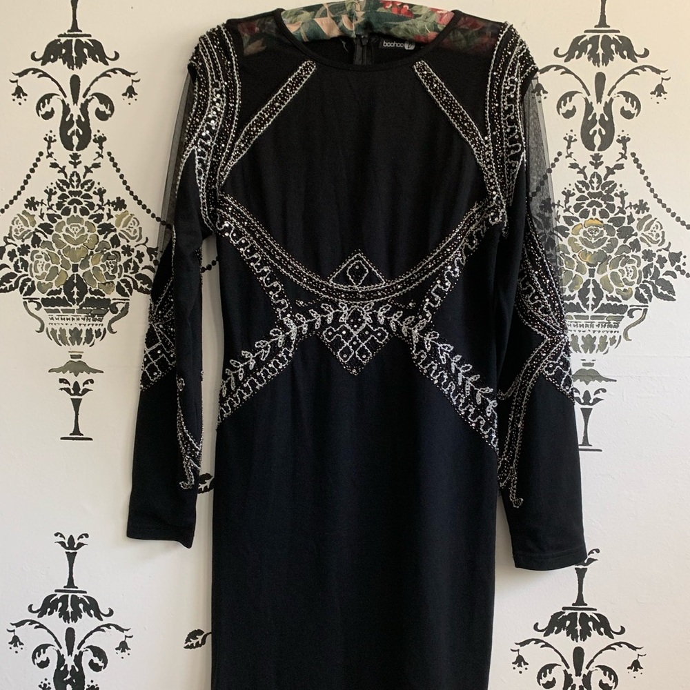 Boohoo Embellished Long Sleeve Dress